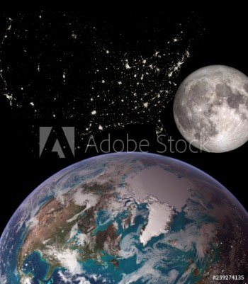 Picture of Planet earth with a projection of USA in the form of stars of the constellations of city lights Travel United States of America concept Elements of this image furnished by NASA